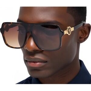 Mens Oversized Square Aviator Sunglasses Tortoise Driving Outfit Hip Hop Lentes